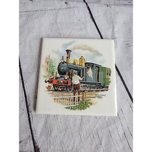 Vintage Porcelain Tile 1890 Holland Steam Engine Train Trivet Wall Decor